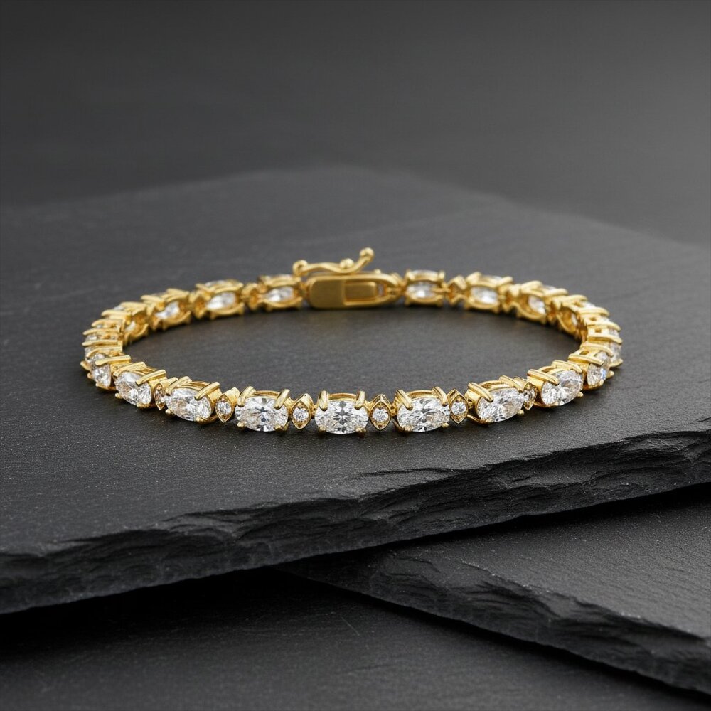 Oval Cut Diamond 14K (or 18k upon request) Gold Tennis Bracelet